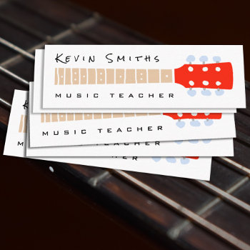 Color Guitar Neck On White Music Teacher Mini Business Card by mixedworld at Zazzle