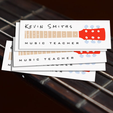 Color Guitar Neck On White Music Teacher Mini Business Card