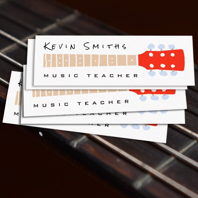 Color Guitar Neck on White Music Teacher Mini Business Card (Creator Uploaded)