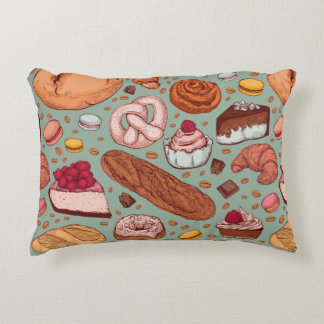 Color hand drawn sketch style bakery patten. Diffe Accent Pillow
