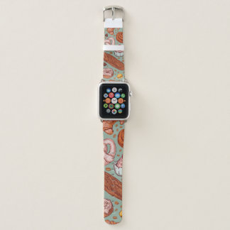 Color hand drawn sketch style bakery patten. Diffe Apple Watch Band