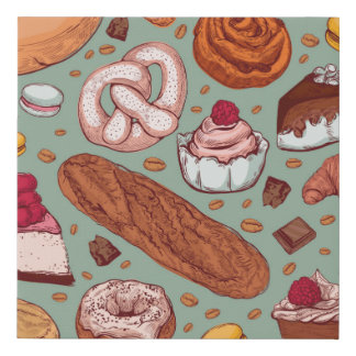 Color hand drawn sketch style bakery patten. Diffe Faux Canvas Print