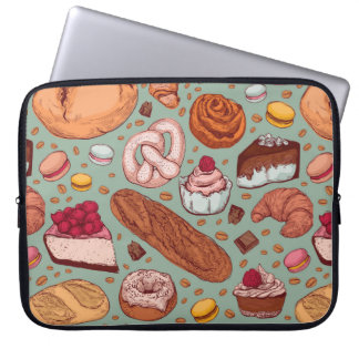 Color hand drawn sketch style bakery patten. Diffe Laptop Sleeve
