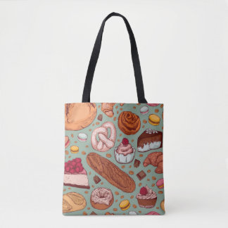 Color hand drawn sketch style bakery patten. Diffe Tote Bag