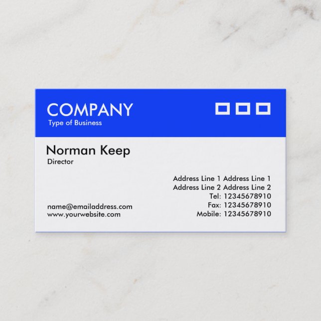 Color Header - Blue (0033FF) v2 Business Card (Front)