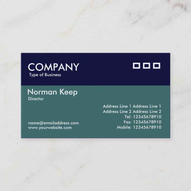 Color Header - Dark Navy and Teal Green Business Card (Front)