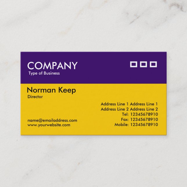 Color Header - Dark Violet and Amber Business Card (Front)