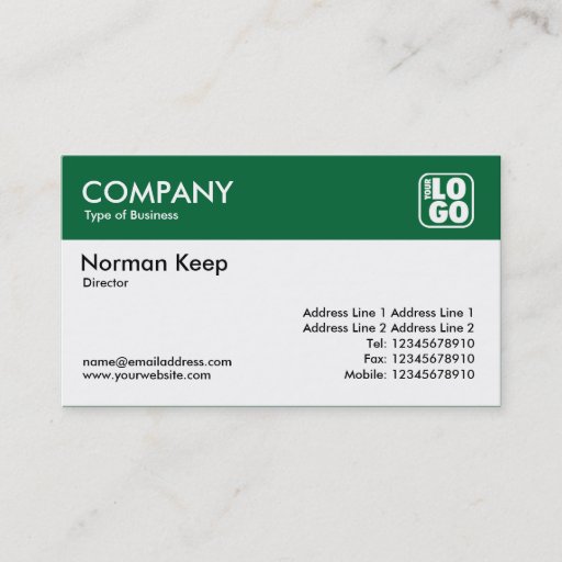 Customizable Color Header (Logo) - Forest Green Business Cards