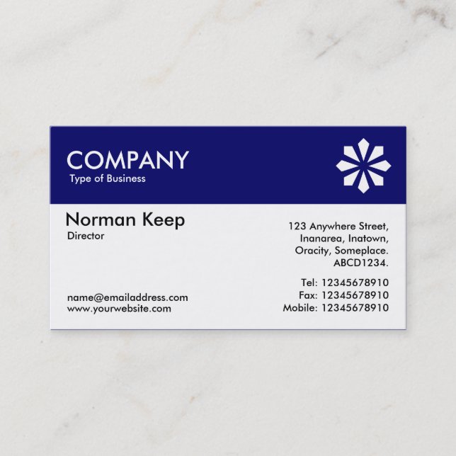 Color Header (Logo) - Navy Blue 000066 Business Card (Front)