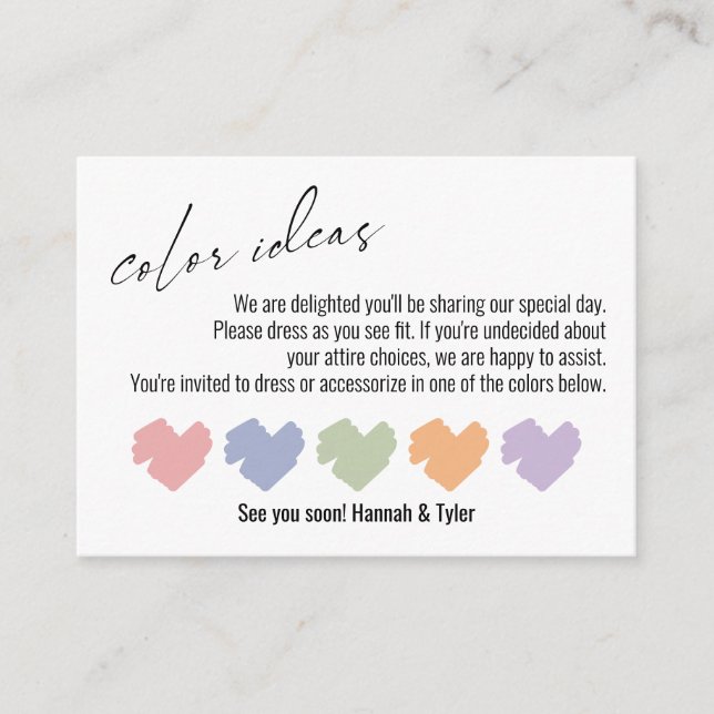 Color Ideas Wedding Color Palette Suggestions Enclosure Card (Front)