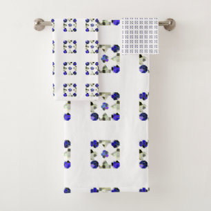 Color Illustration Fancy shapes, Gray and Blue Bath Towel Set