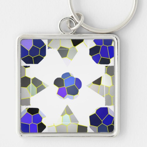 Color Illustration Fancy shapes Gray and Blue Key Keychain