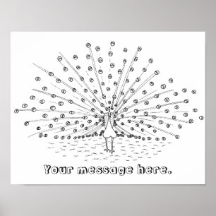 Color in a Peacock Drawing Coloring Posters