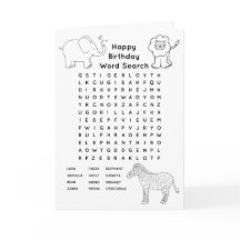 Color in Animal Word Search Birthday Card