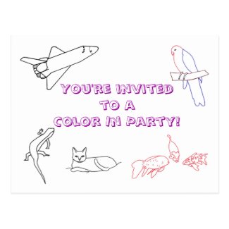 Color in Birthday Party invitations, postcards