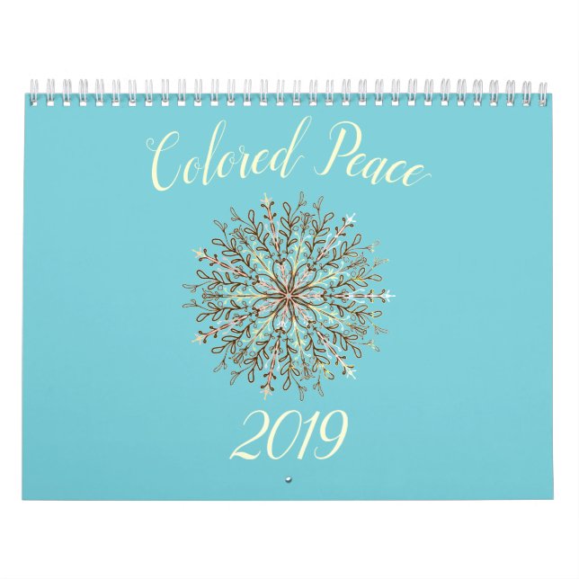 Color-in black and white kaleidoscope mandala calendar (Cover)