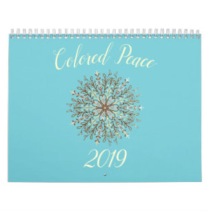 Color-in black and white kaleidoscope mandala calendar