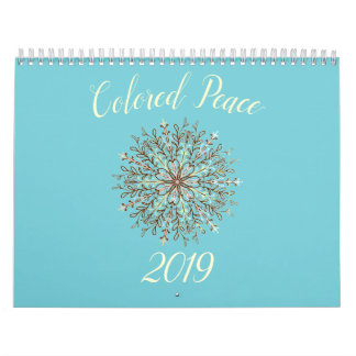 Color-in black and white kaleidoscope mandala calendar
