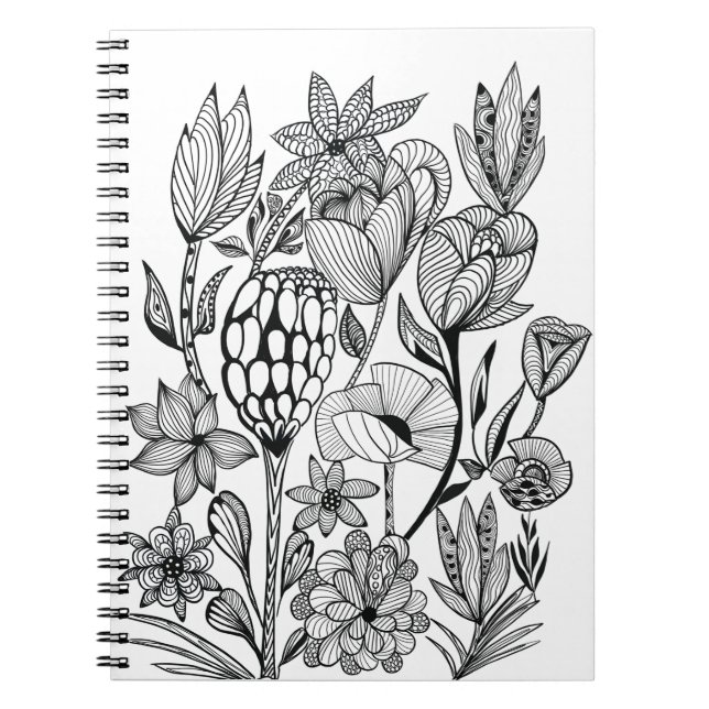 Color in black white flower coloring notebook (Front)