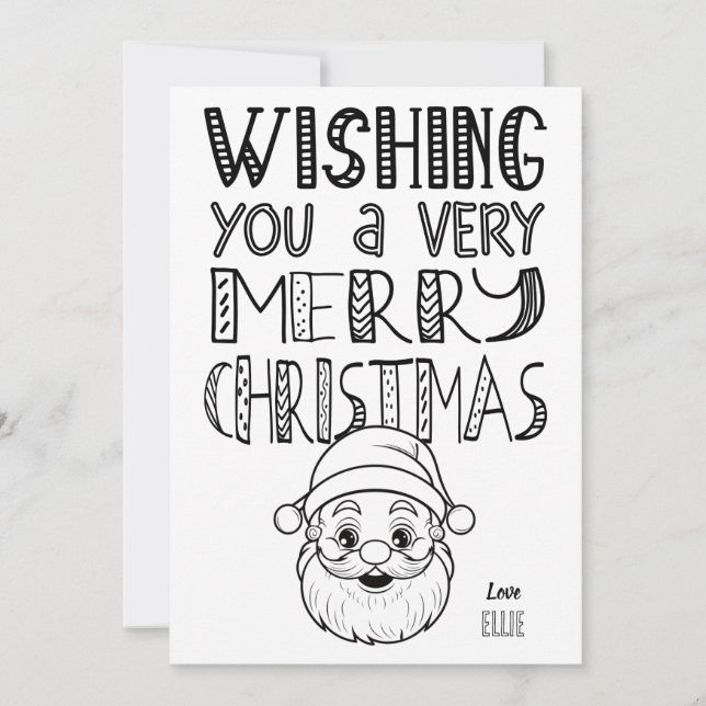 Color-in Merry Christmas Santa Flat Card (Front)