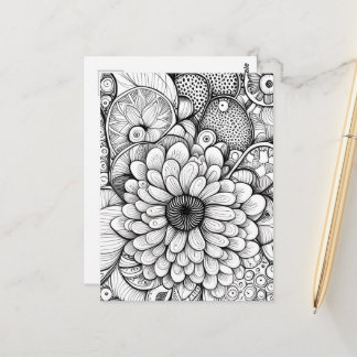 Color It Abstract Daisy Floral Postcard