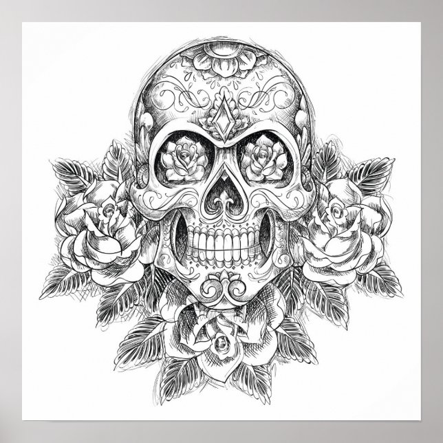 Color It Poster Skull and Roses (Front)