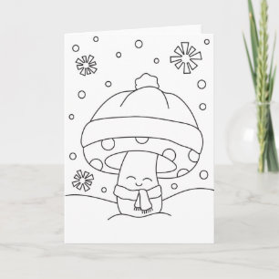 Color-It-Yourself Christmas Mushroom Greeting Card