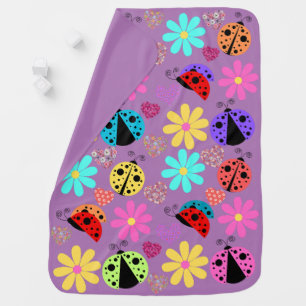 Color Ladybugs and Flowers Baby Blanket