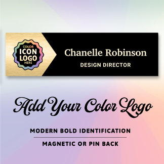 Color Logo Classic Black Gold Chevron Business ID Name Tag