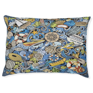 Color Marine hand drawn doodles Pet Bed