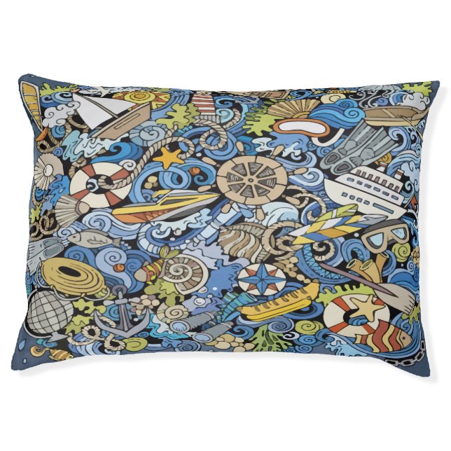 Color Marine hand drawn doodles Pet Bed (Front)