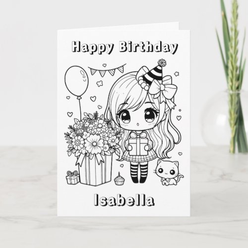 Color Me Anime Girls Birthday Card