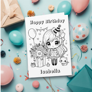 Color Me Anime Girl's Birthday Card