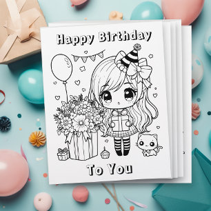 Color Me Anime Girl's Birthday Flyer