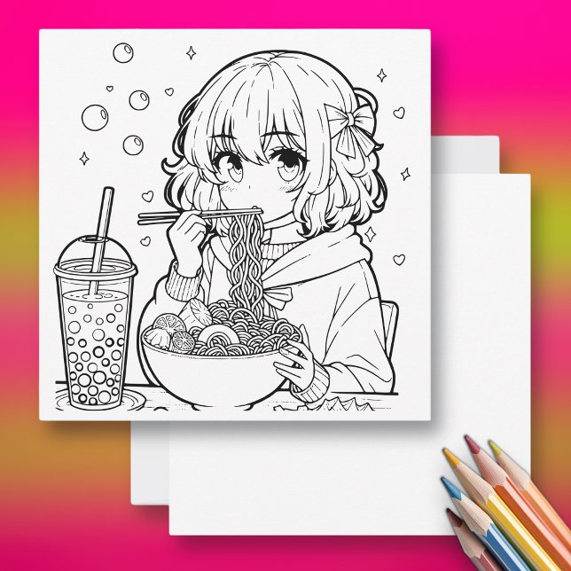Color Me | Anime Ramen Themed Coloring Page Card (Creator Uploaded)