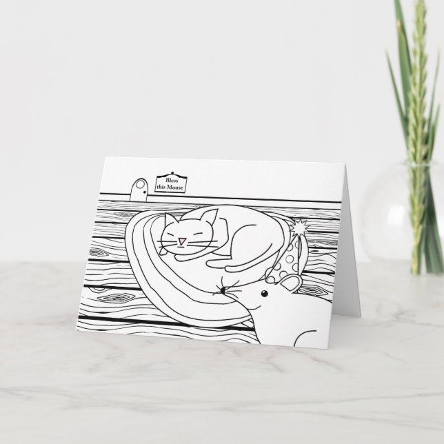 Color Me Birthday, Sleeping Cat and Mouse House Card (Front)
