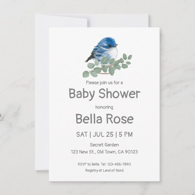 Color Me Blue Bird Baby Shower Invitations (Front)