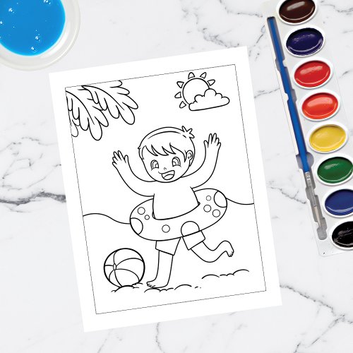 Color Me Boy Wearing Float Tube  Activity Cards