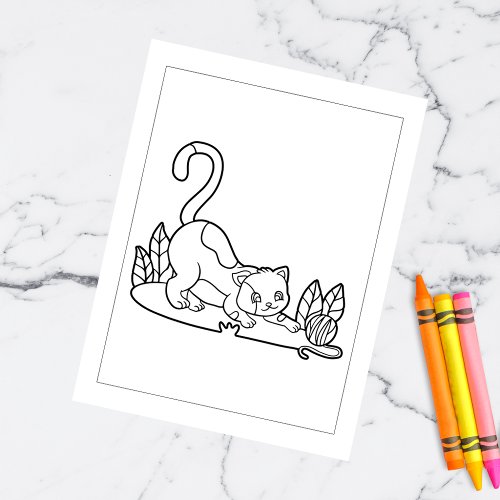 Color Me Cat Playing Yarn  Kids Activity Cards
