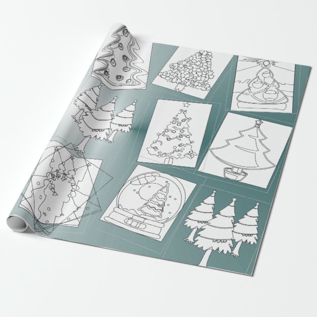 Color Me Christmas Trees Wrapping Paper (Unrolled)