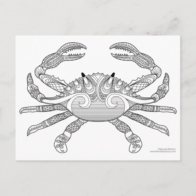 Color Me Crab Nautical Zen Doodle Illustration Postcard (Front)