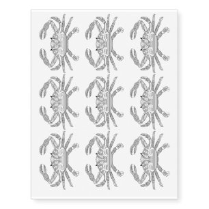 Color Me Crab Nautical Zen Doodle Illustration Temporary Tattoos