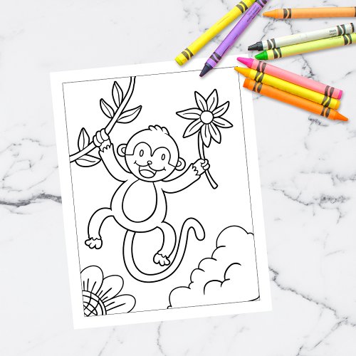 Color Me Cute Monkey  Kids Activity Cards