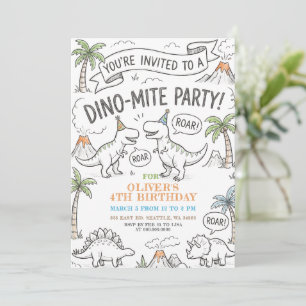 Color Me Dinosaur Birthday Party Invitation