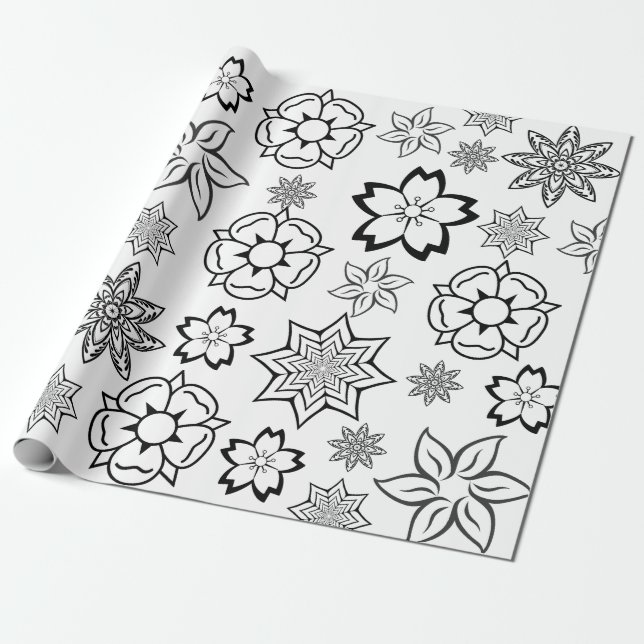 "Color Me" Flowers Wrapping Paper (Unrolled)