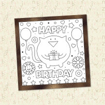 Color Me Happy Birthday Cat | Activity Card