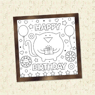 Color Me Happy Birthday Cat   Activity Card