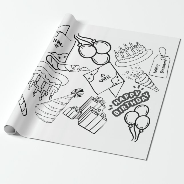 Color Me - Happy Birthday Wrapping Paper  (Unrolled)