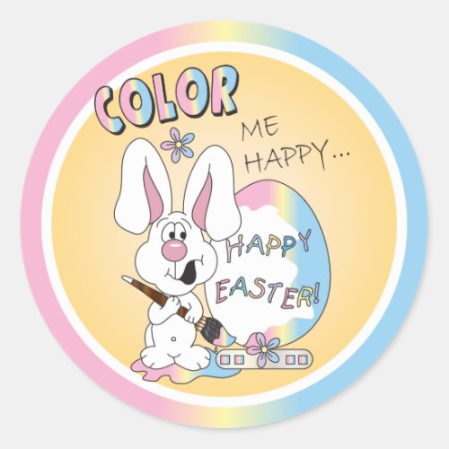 Color Me Happy Bunny Rabbit _ Easter Classic Round Sticker