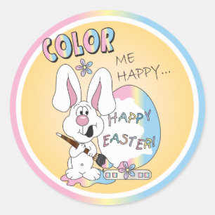 Color Me Happy Bunny Rabbit - Easter Classic Round Sticker